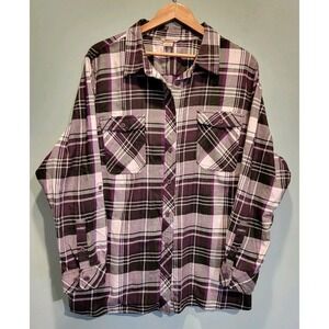 Duluth Purple Brown Plaid Roll Tab Sleeve Button Up Shirt Sz 3X